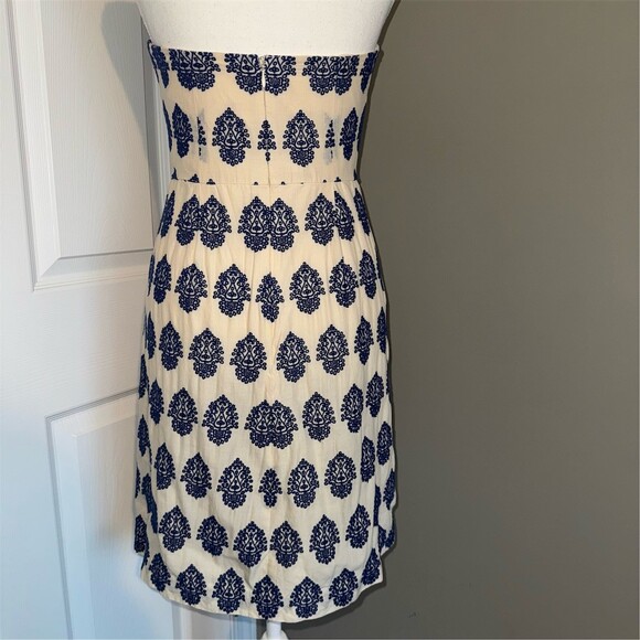 J.Crew Embroidered Womens Size 2/4 Ivory Navy Strapless Dress Coastal Preppy - Picture 3 of 14